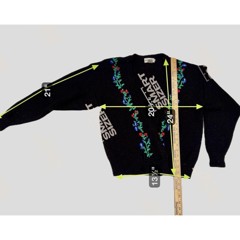 Breckenridge Vintage Black Floral Embroidered Wool Blend Cardigan Sweater Mens M - Picture 8 of 8